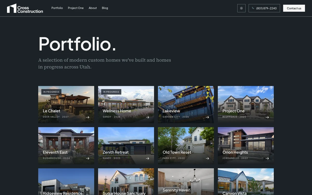 Cross Construction project portfolio page