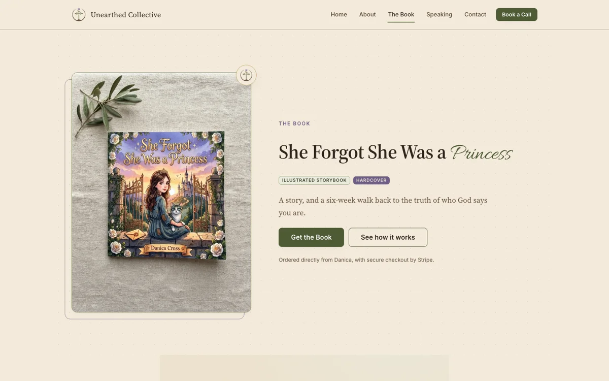 Unearthed Collective book page with direct checkout